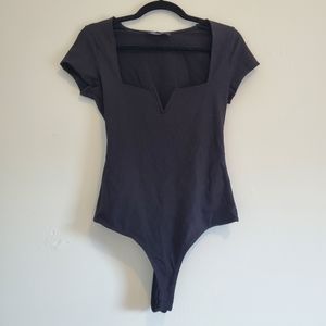 Black square neck bodysuit